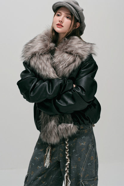 Large Fur Collar Leather Jacket