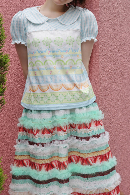 Strawberry Lime Clover Print Cotton T-Shirt