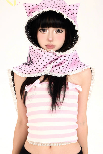 Reversible Cat Ear Rhinestone Scarf Hat
