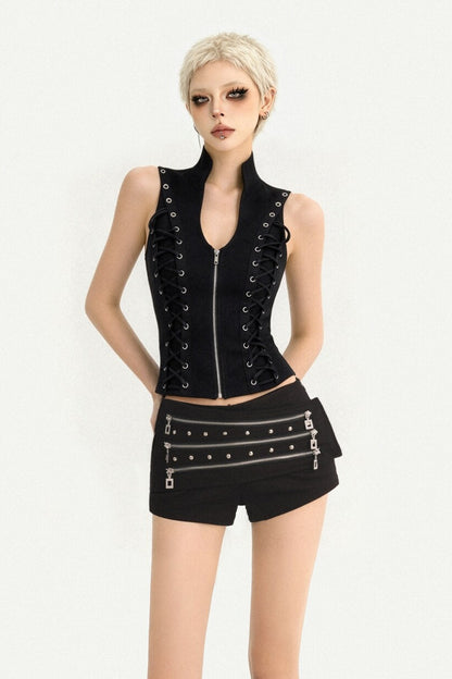 Triple Metal Zipper Punk Shorts