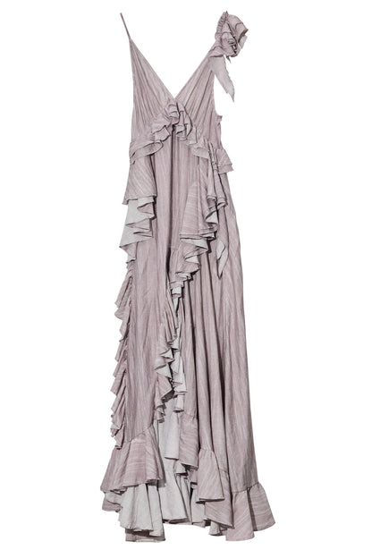 Dirty Pink Irregular Ruffle Strap Dress