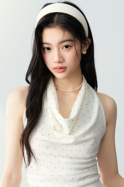 Polka Dot Halter Top and Beige Skirt Set-Up