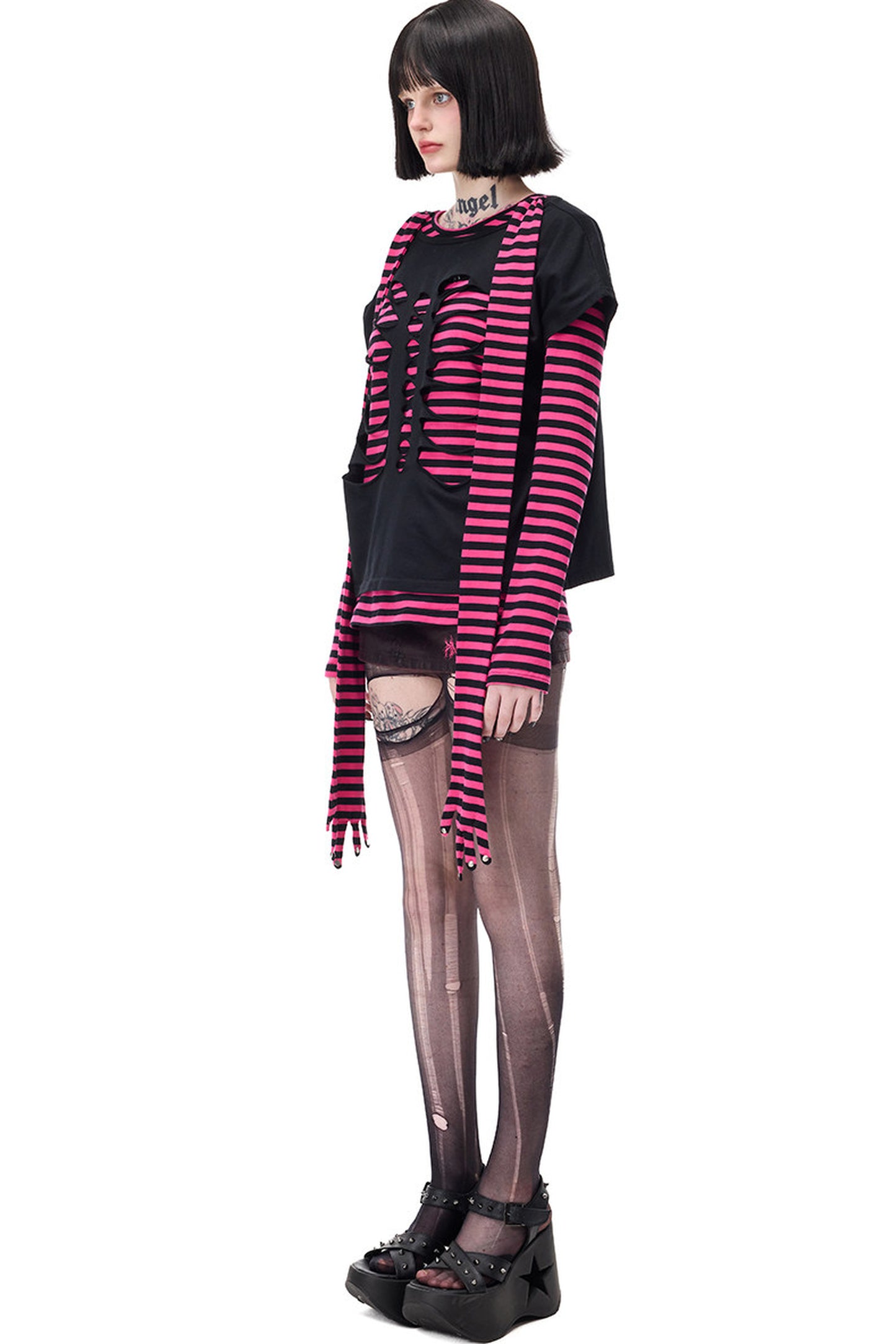 Reversible Cat Skeleton Rivet Blouse
