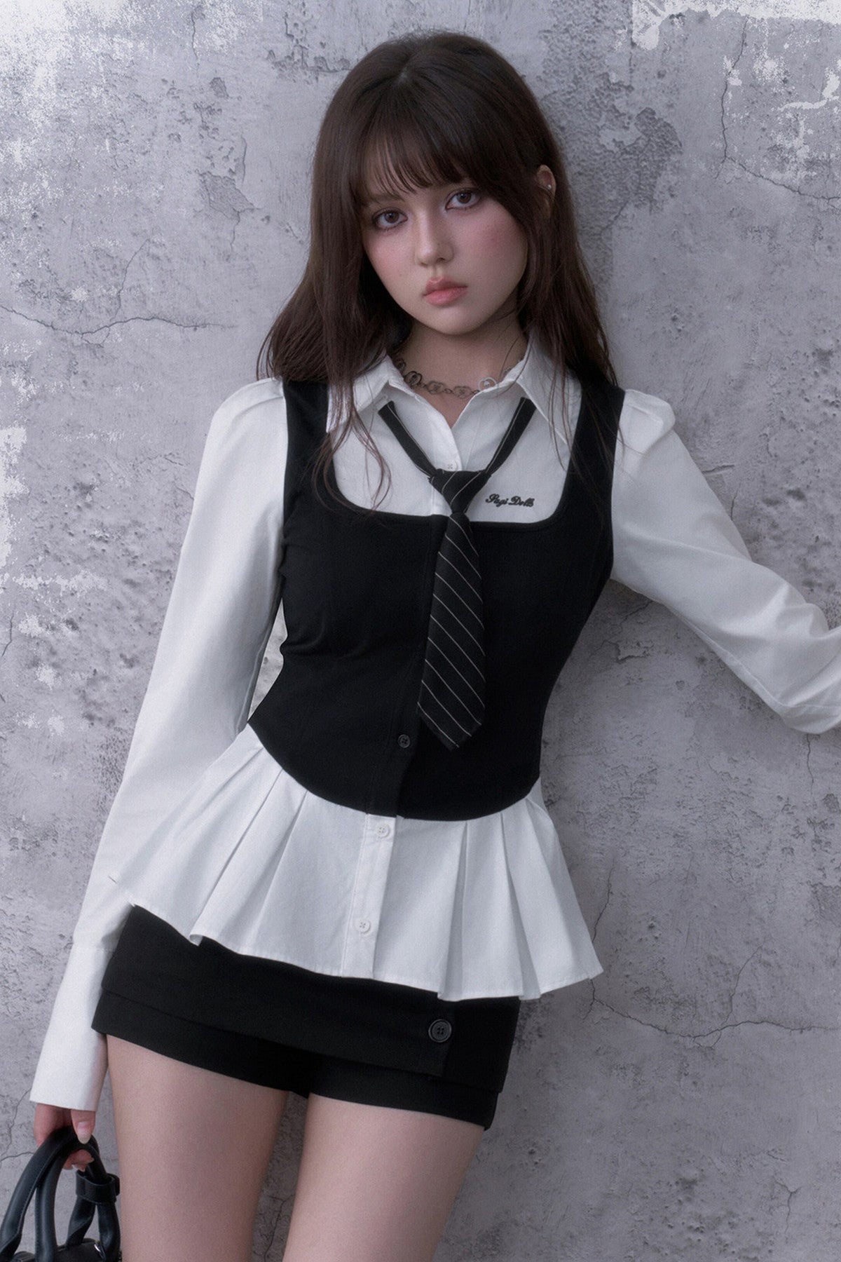 Black White Layered-Look Shirt Set-Up