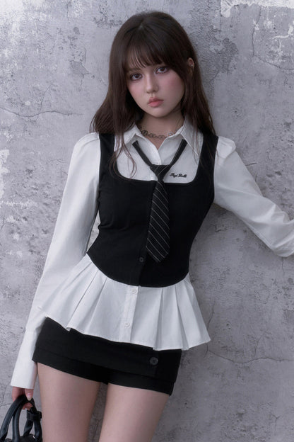 Black White Layered-Look Shirt Set-Up
