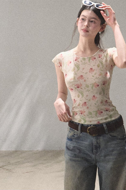 Linen Floral Cinched Top