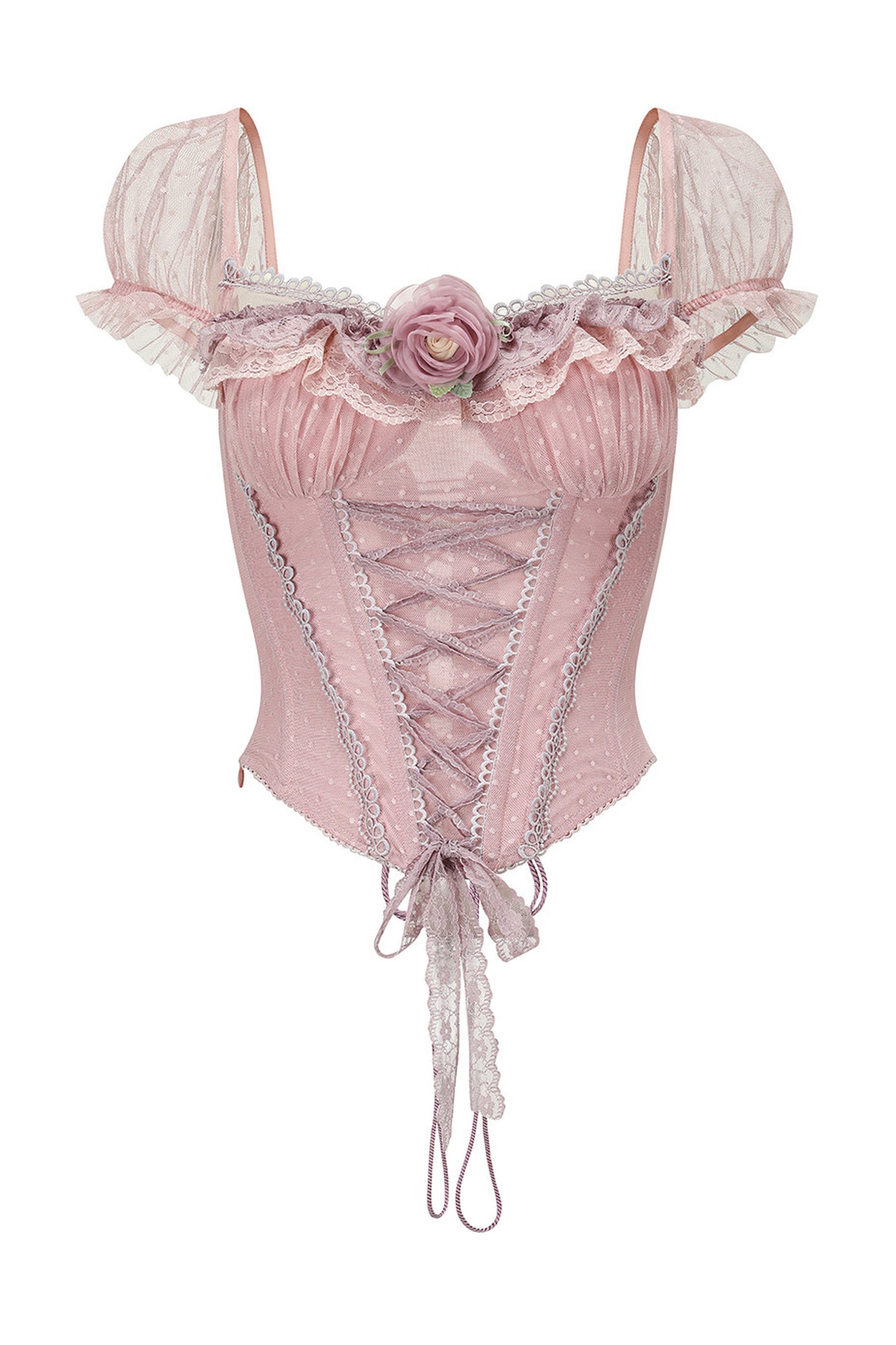 Purple Floral Fishbone Corset Camisole and Satin Skirt Set-Up