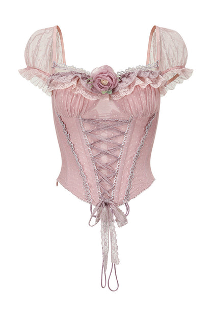 Purple Floral Fishbone Corset Camisole and Satin Skirt Set-Up