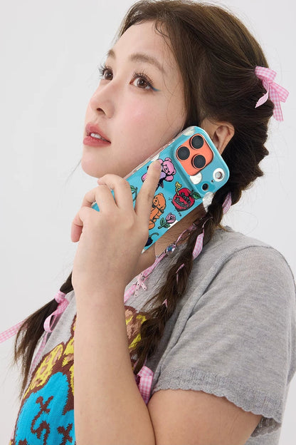 Coque de téléphone à motif ours bleu de dessin animé