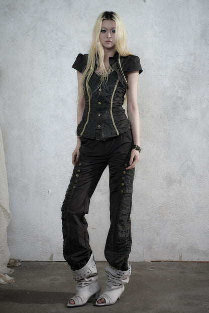 Lace Patchwork Ruched Layered-Look Shirt