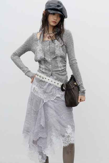 Lace Applique Halter Knit T-Shirt