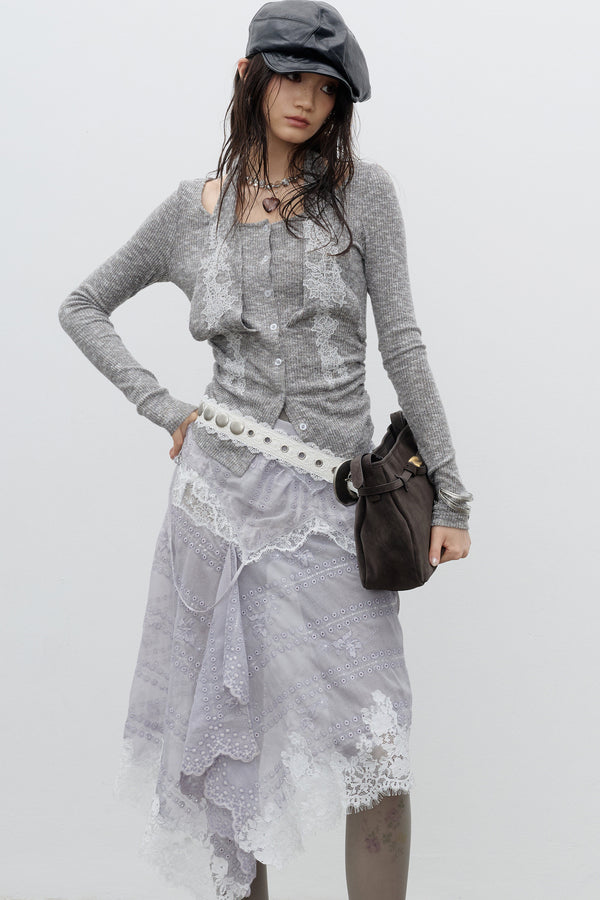 Lace Applique Halter Knit T-Shirt