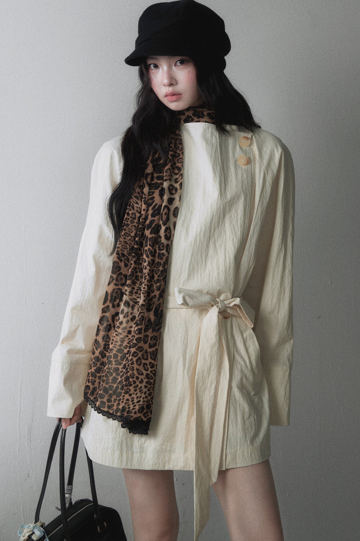 Light Yellow Belted Short Trench Coat