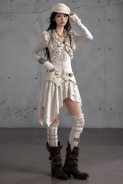 Punk Print Layered-Look Ruffle Irregular Dress