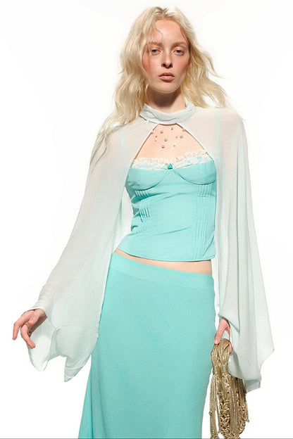 Mint Green Suspender Lace Fishtail Skirt Set-Up