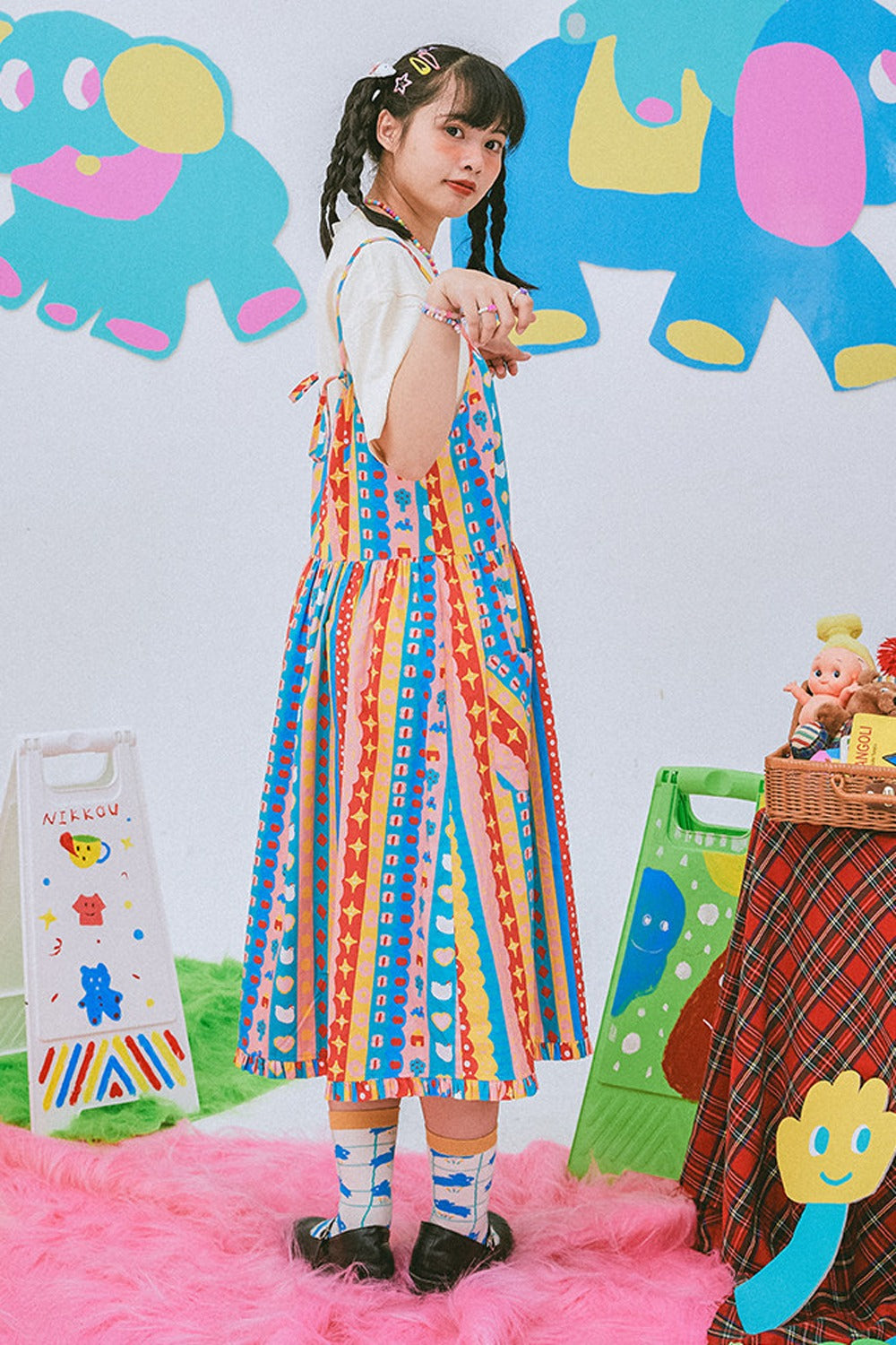 Kindergarten Paradise Print Suspender Dress