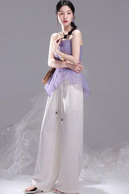 Linen Striped Wide-Leg Pants