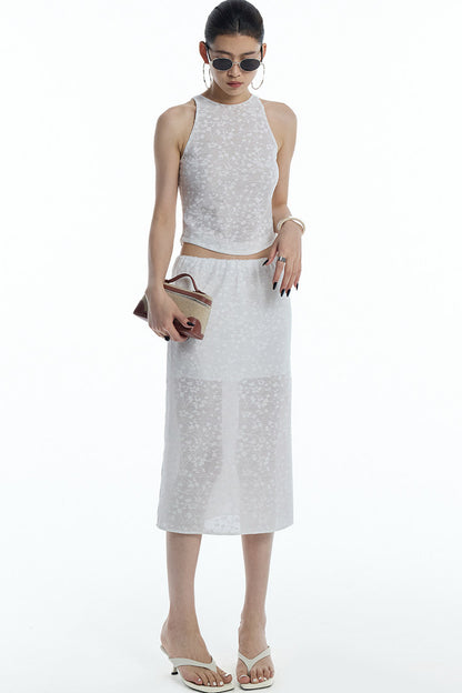 Lace Jacquard Tank Top and Skirt Set-Up