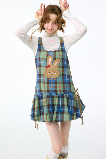 Plaid Rabbit Applique Dress