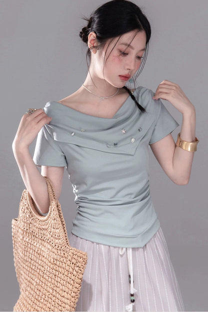 Deep Blue Lyocell Knit Top
