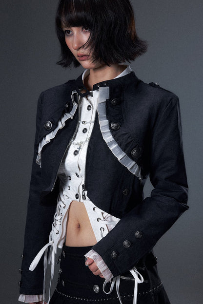 Punk Lace Ruffle Metal Buckle Jacket