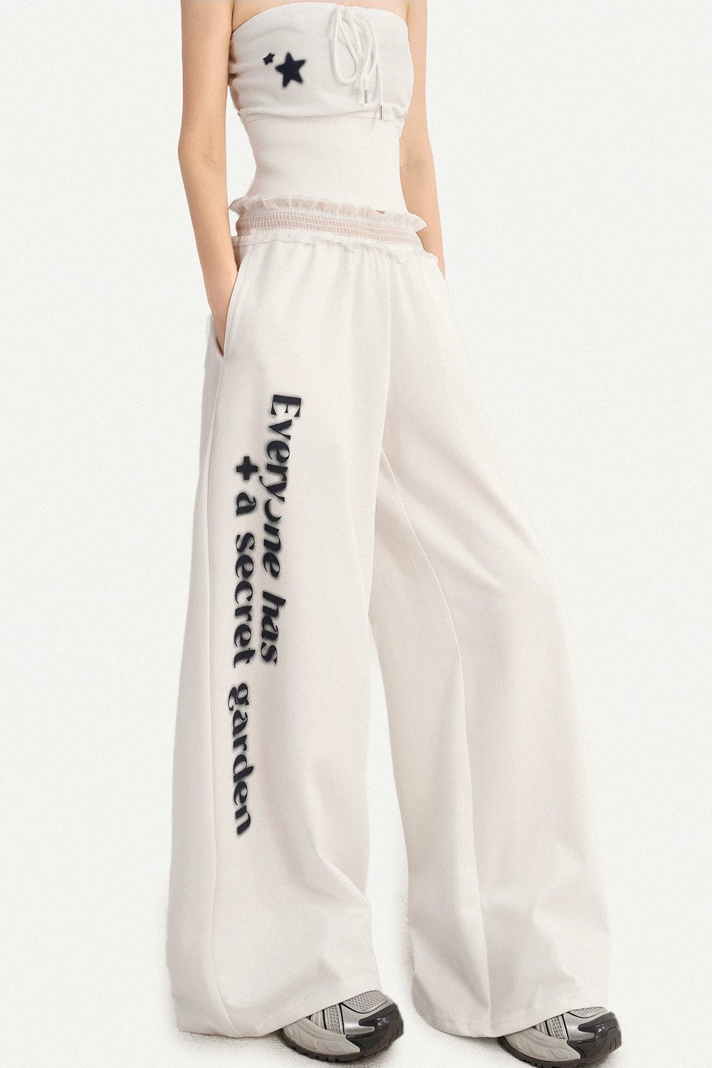 Letter Print Wide-Leg Pants
