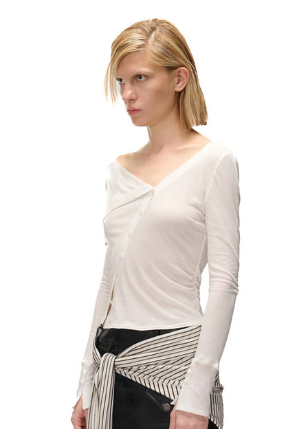 High-Elastic Diagonal Placket Long-Sleeve T-Shirt