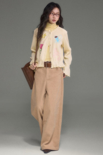 Hand-Painted Embroidered Bell-Sleeve Knit Cardigan
