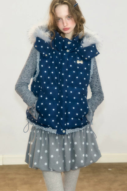 Polka Dot Hooded Down Vest