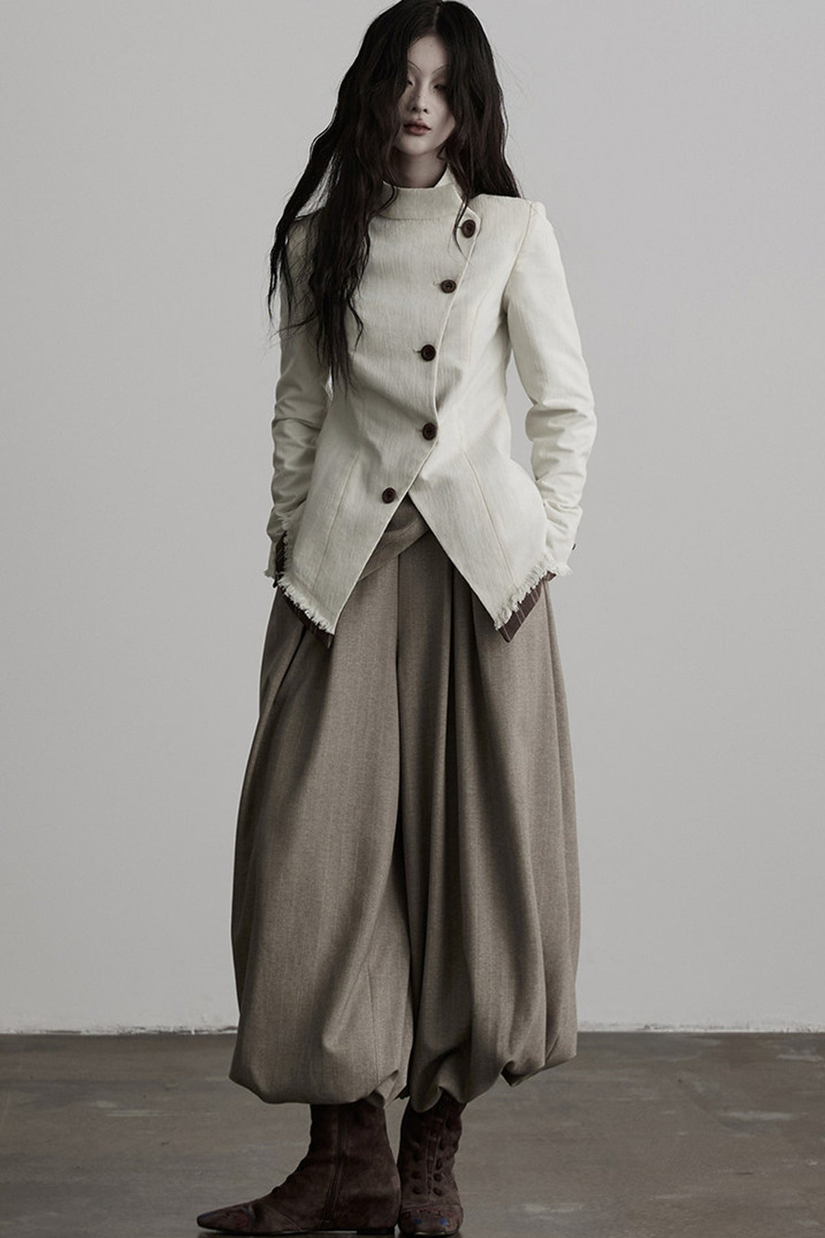Striped Deconstructed Folded Waist Lantern Pants