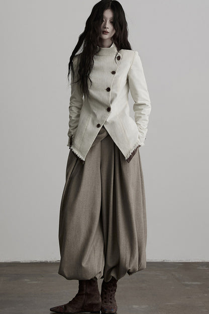 Striped Deconstructed Folded Waist Lantern Pants