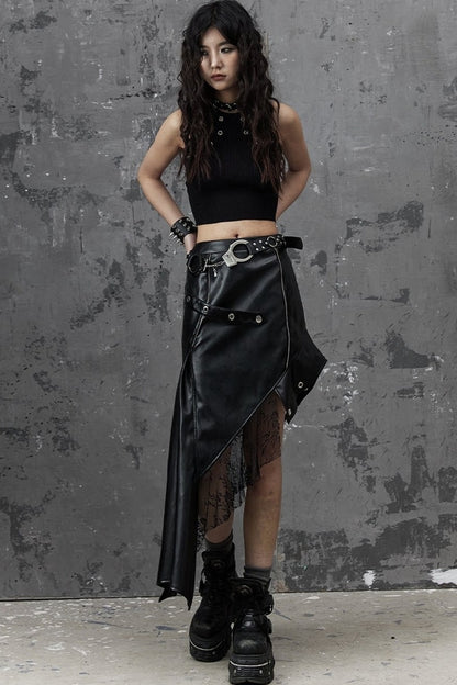 Asymmetrischer Patchworkrock aus Kunstleder