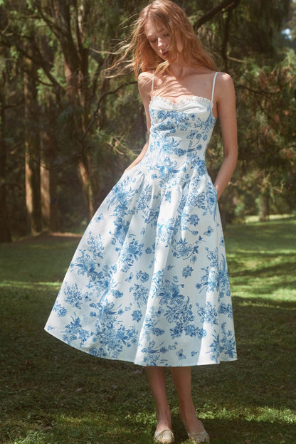 Blue Porcelain Vintage Hand-Painted Slip Dress