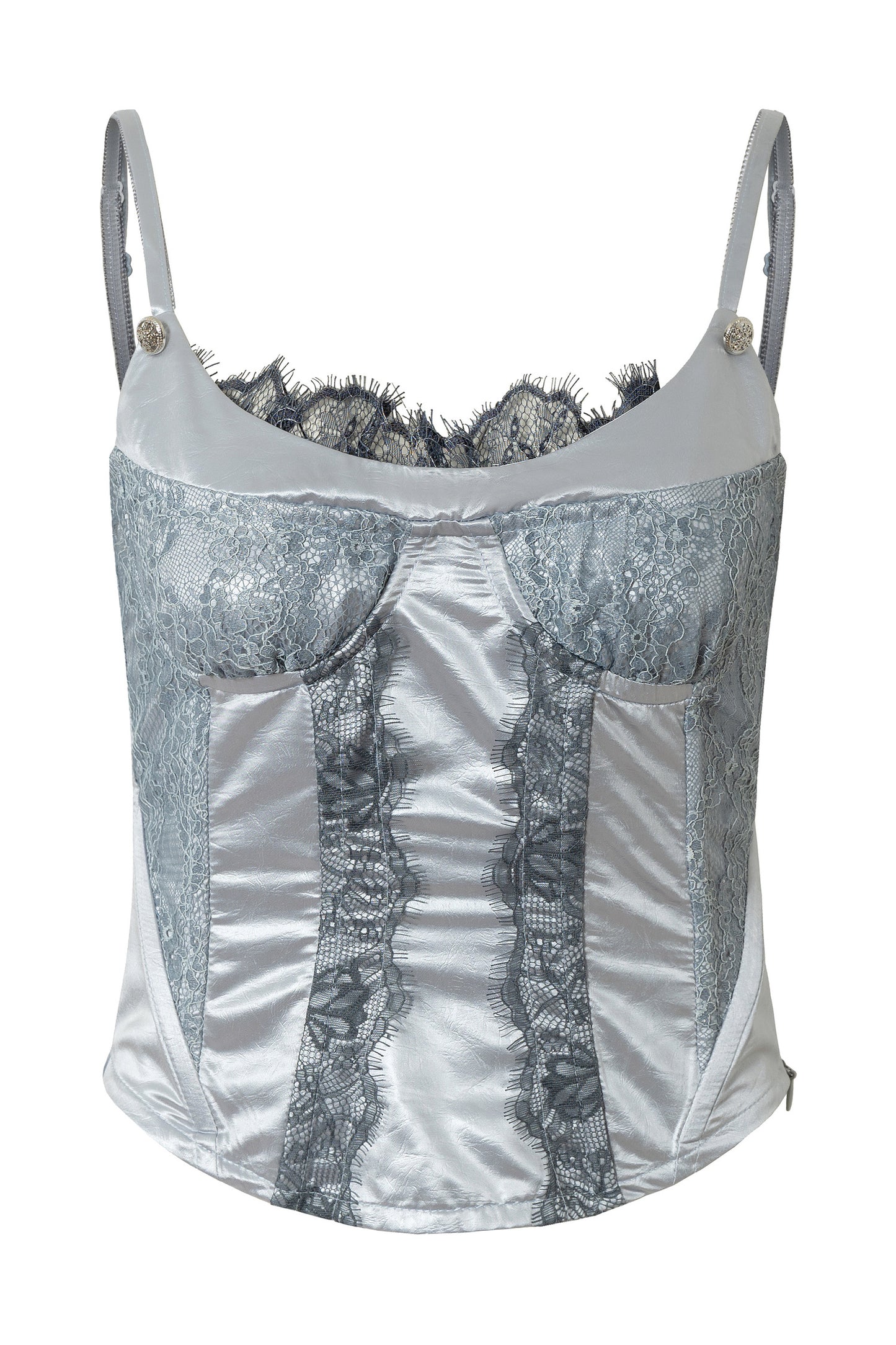 Top corsetto in raso senza spalline con stecche