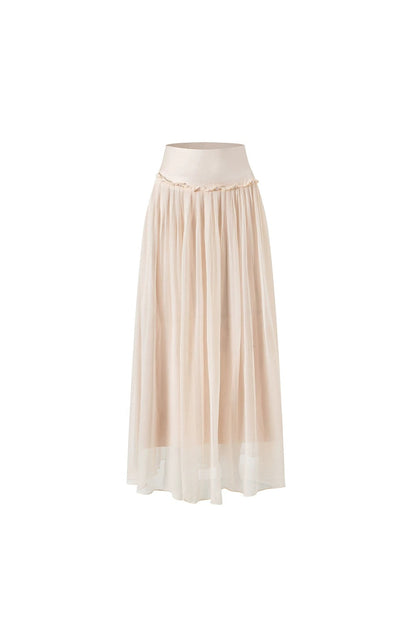 Retro Pleated Lace Pearl Skirt Set-Up