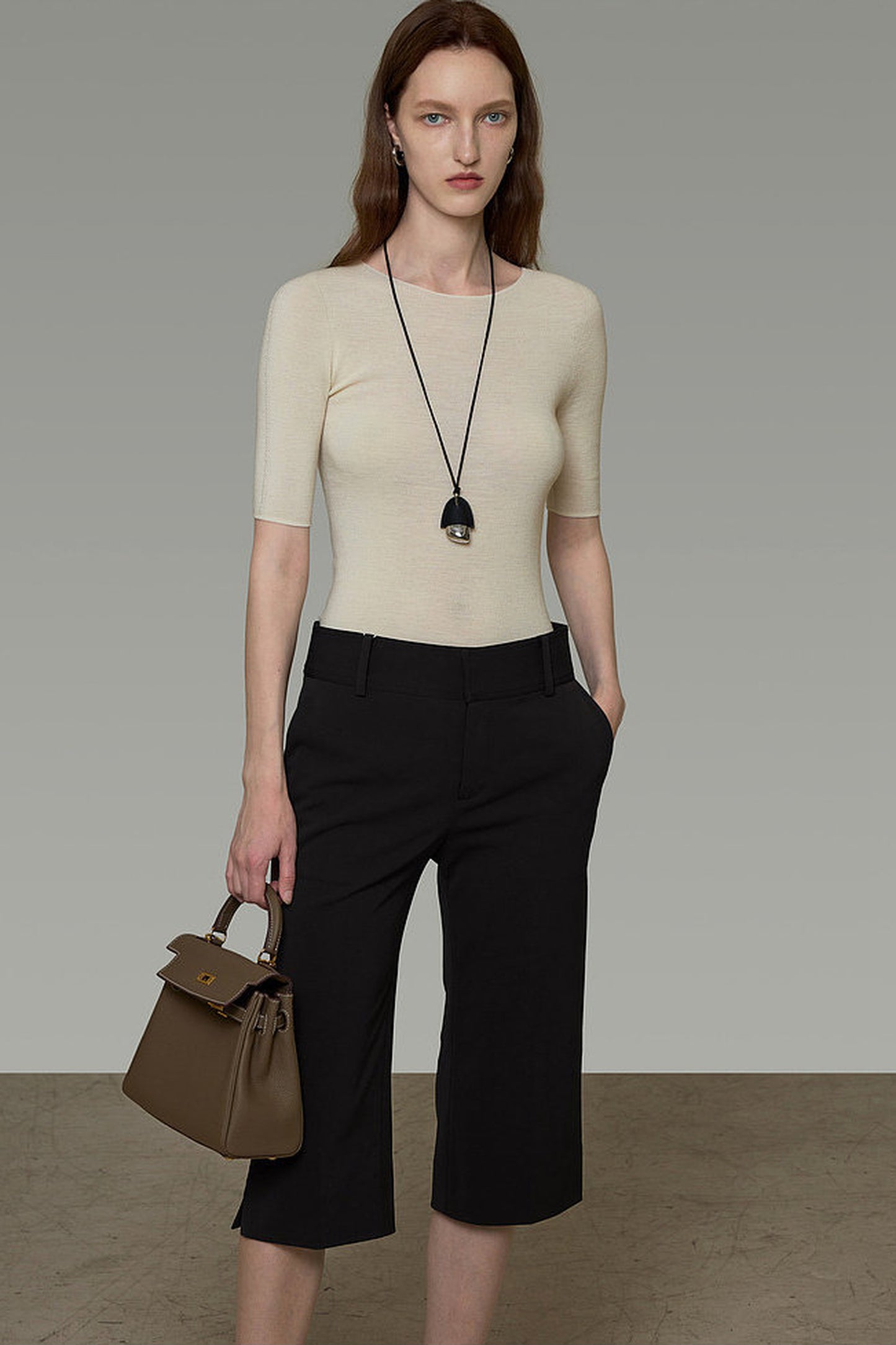 High-Waisted Straight-Leg Cropped Pants