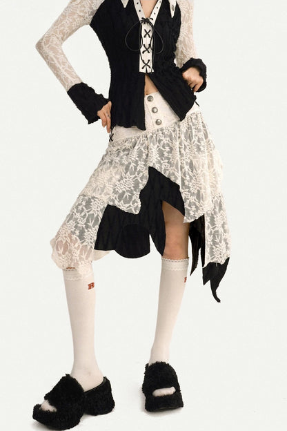 Retro Lace Patchwork Blouse Set-Up