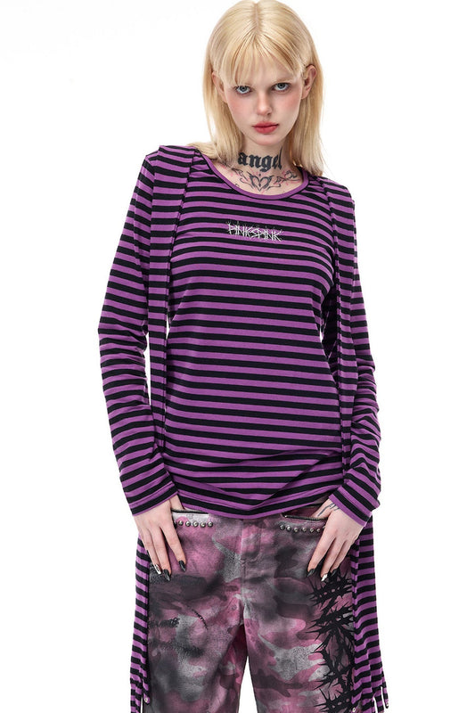 Striped Rivet Glove Sleeve Top