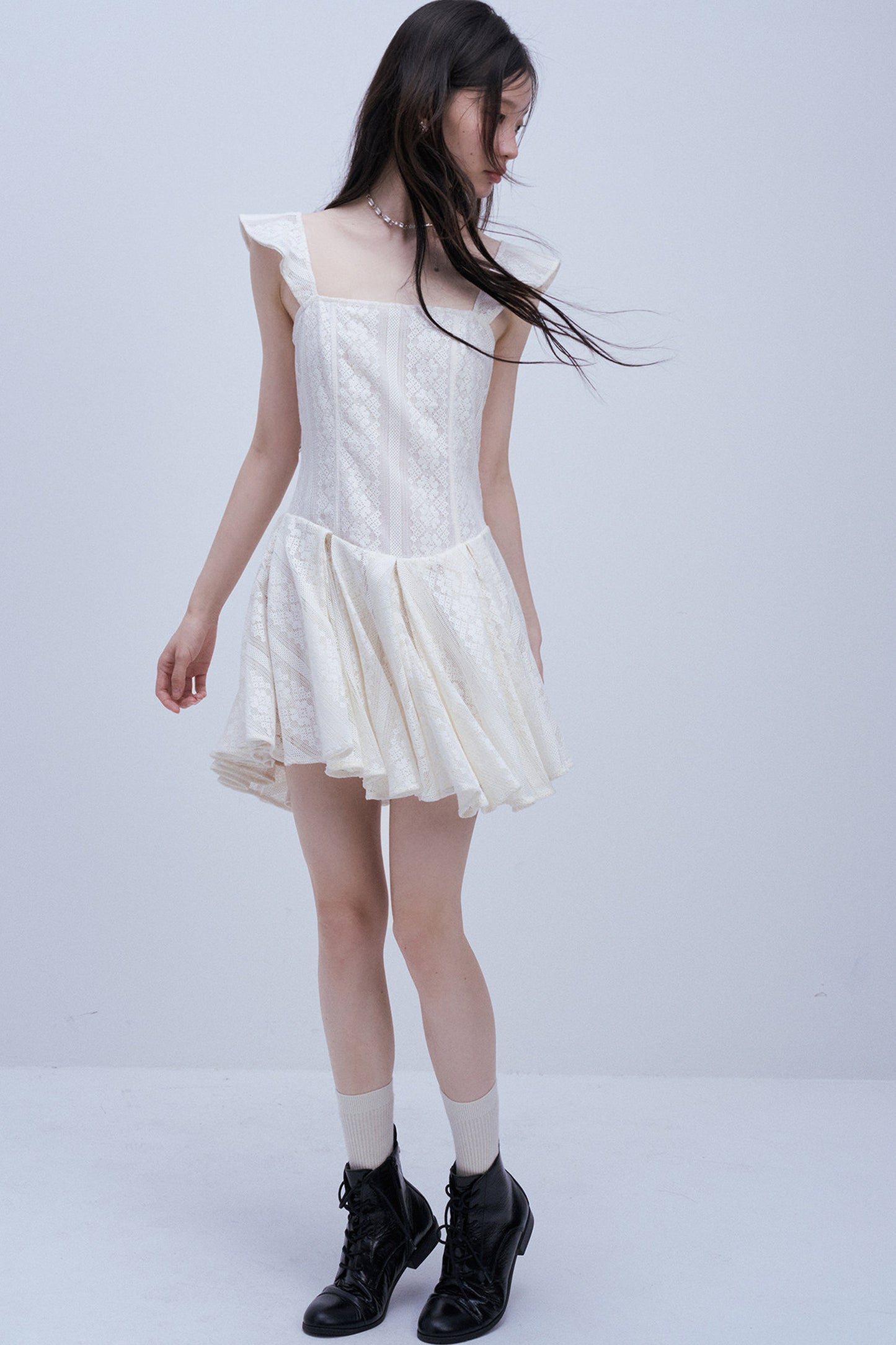Heavy Layered Pleated Lace Jacquard Dress
