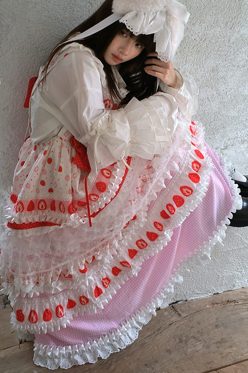 Strawberry Print Lace Tiered Skirt
