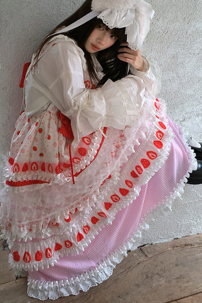 Strawberry Print Lace Tiered Skirt