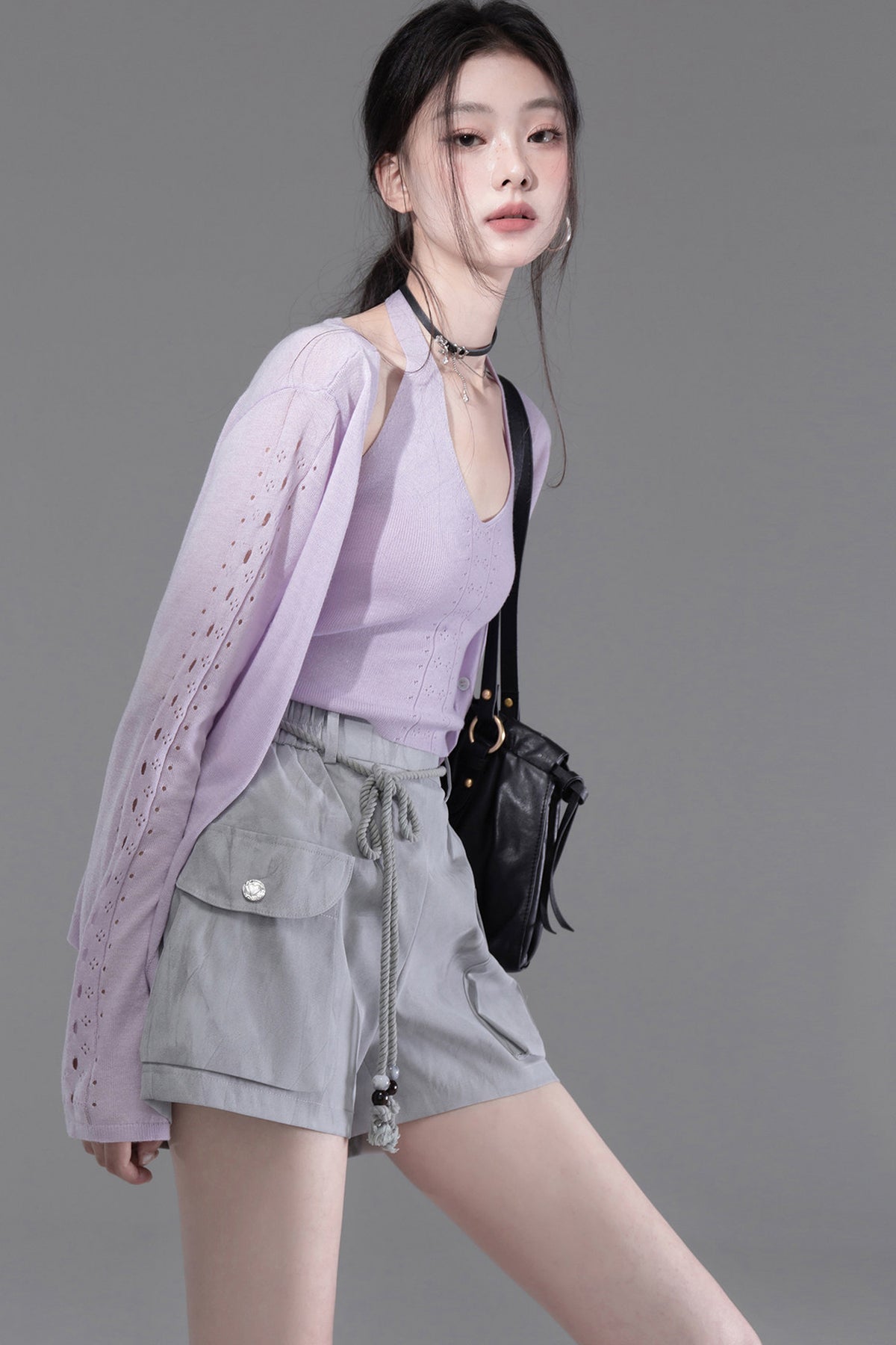 Silk Wool Thin Cardigan And Halter Camisole Set
