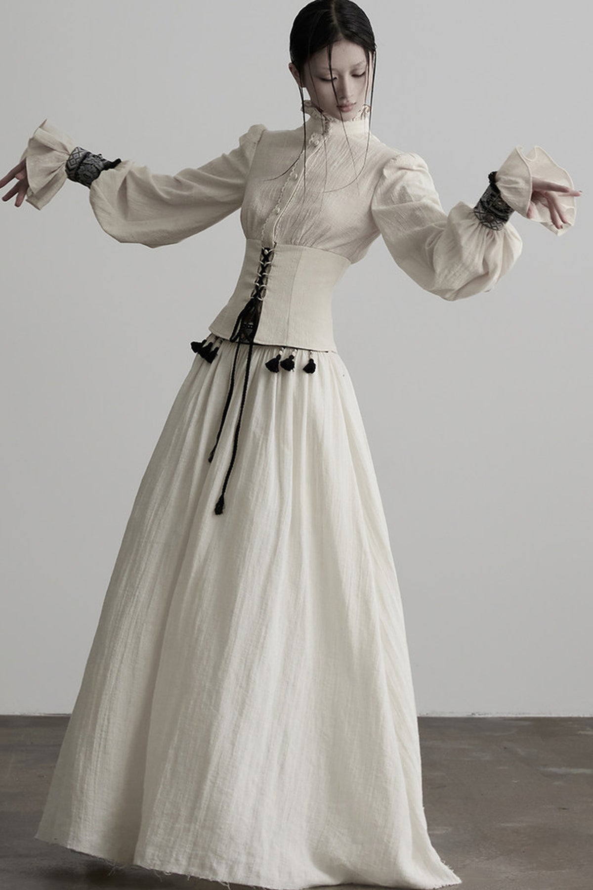 Tassel Ribbon A-Line Long Skirt