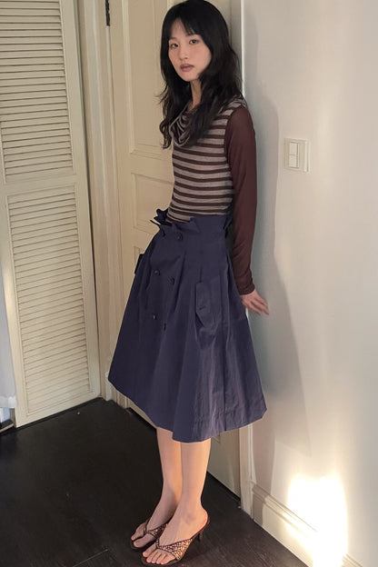 Spliced Striped Cowl Neck Long-Sleeve Blouse