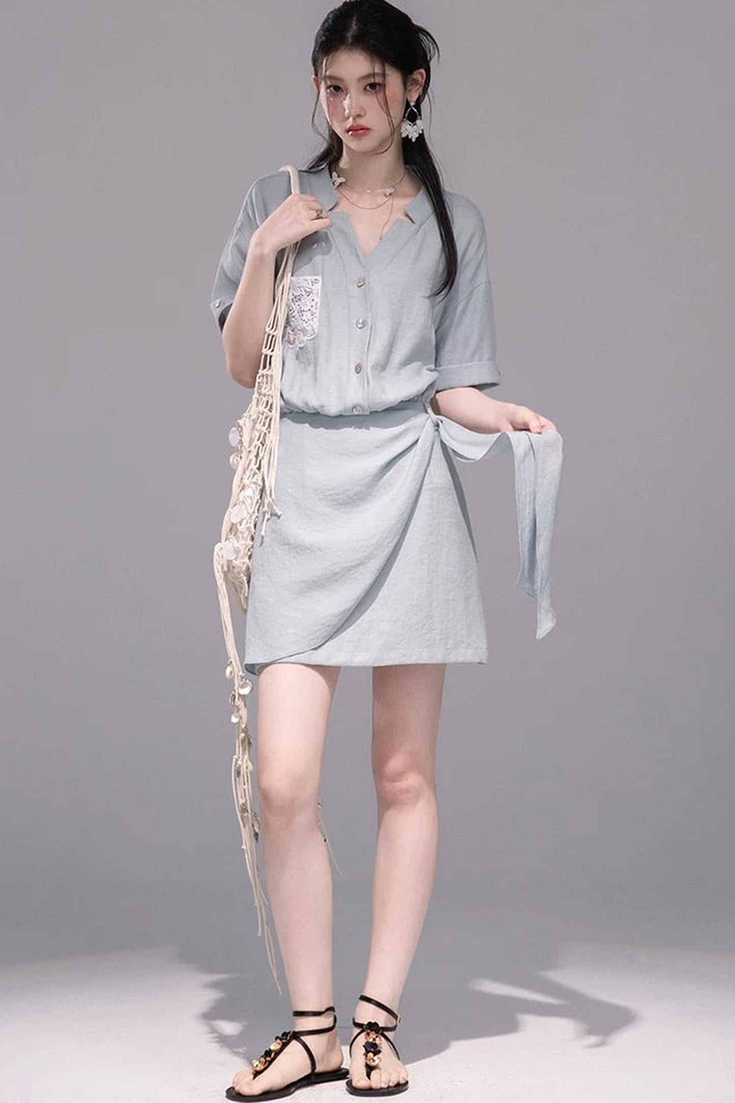 Light Blue Linen Shirt Dress