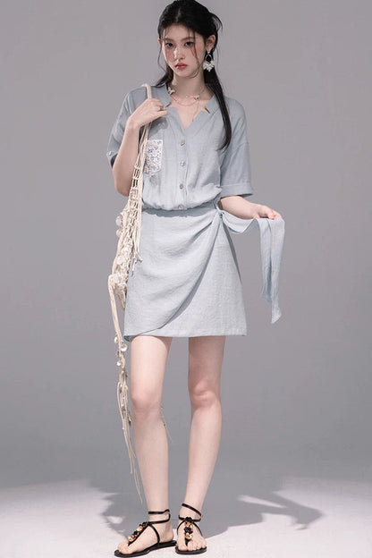 Light Blue Linen Shirt Dress