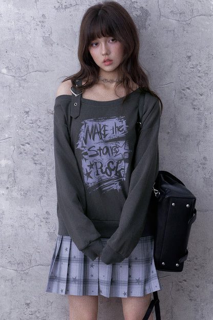 Graffiti Off-Shoulder Hoodie Dress