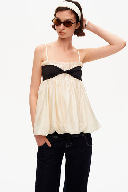 Tencel Knotted Strap Ruffle Tube Top