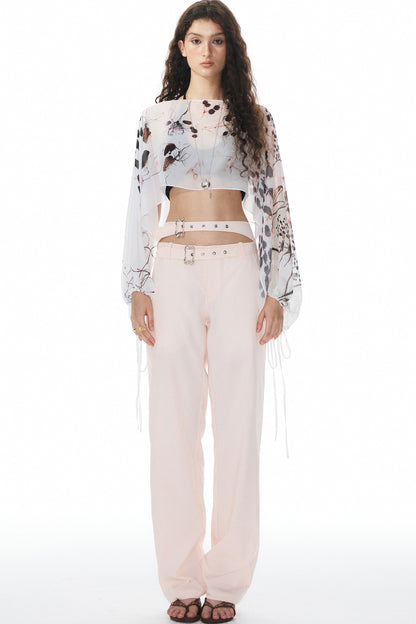 Pink Double Waistband Low-Waist Pants
