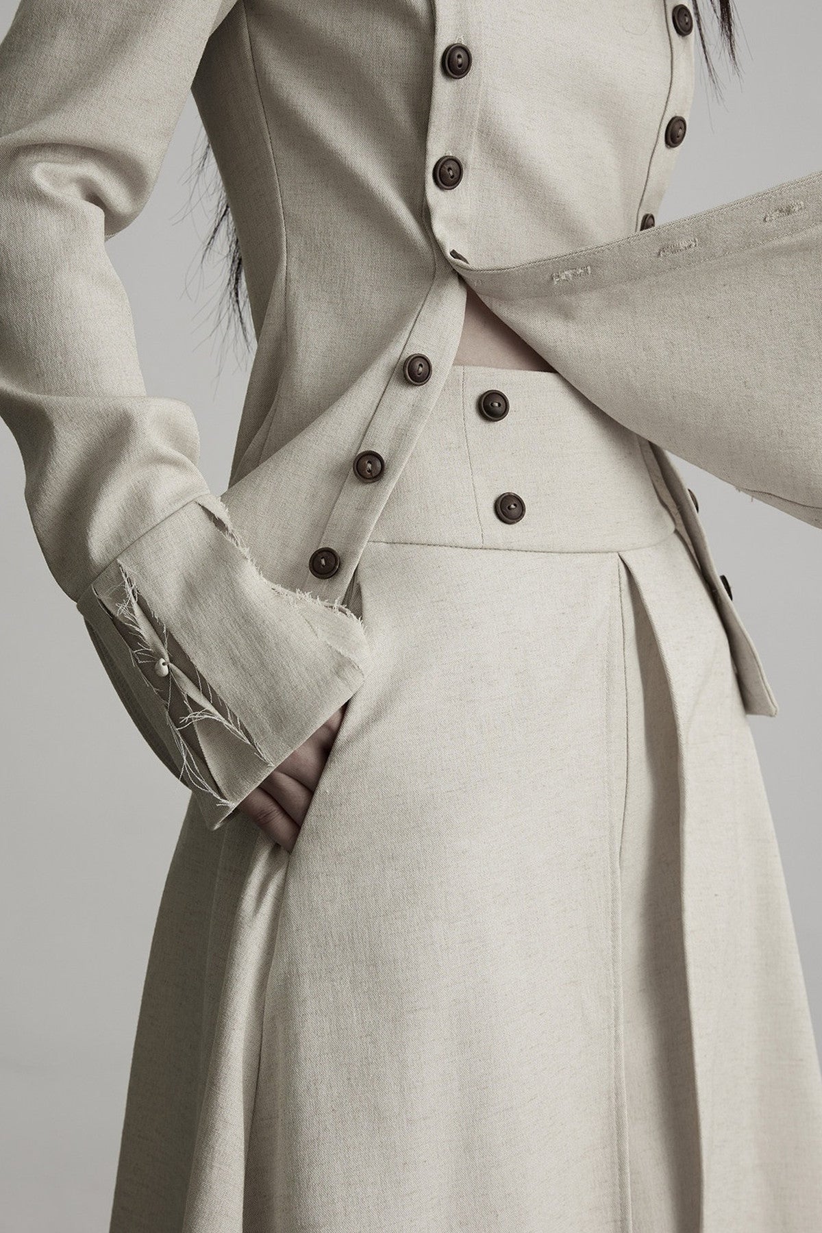 French Linen Blend Layered-Look Wide-Leg Pants